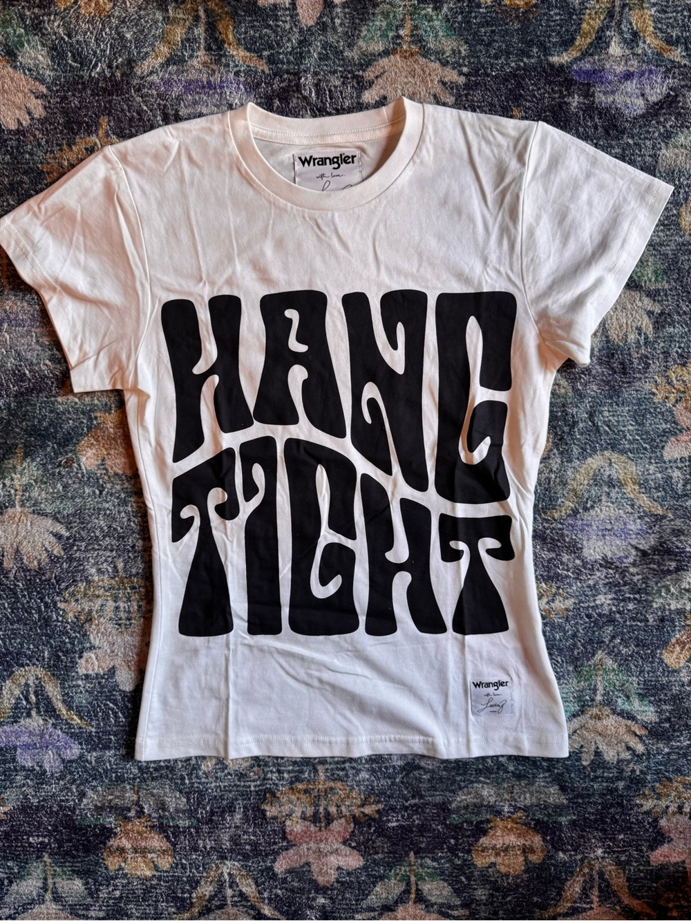 Wrangler Lainey Wilson White Tee with Black 'HANG TIGHT' Graphic